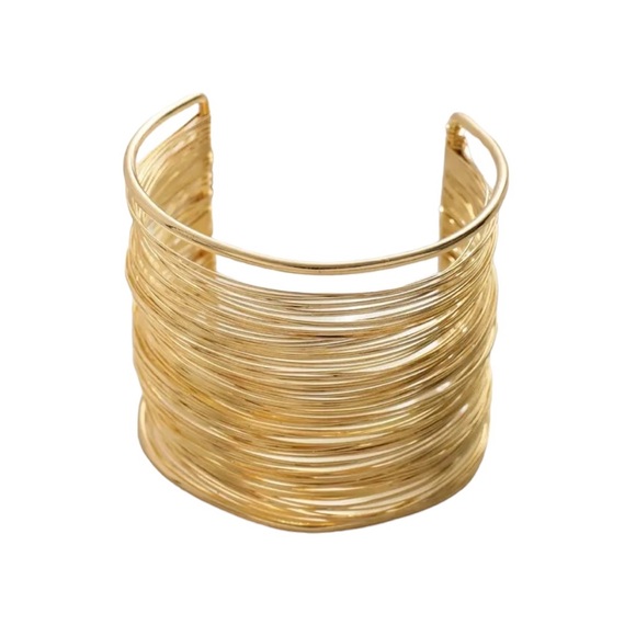 Gold Multilayered Stack Design Cuff Bangle Bracelet - Picture 3 of 4